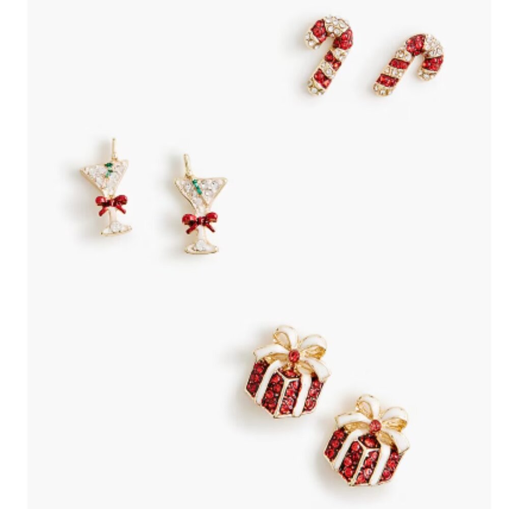 Women's Festive Earrings Set of 3 Candy Cane Gift Christmas Holiday Stud